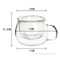 Taza de té de vidrio para beber de forma redonda con asa y tapa
